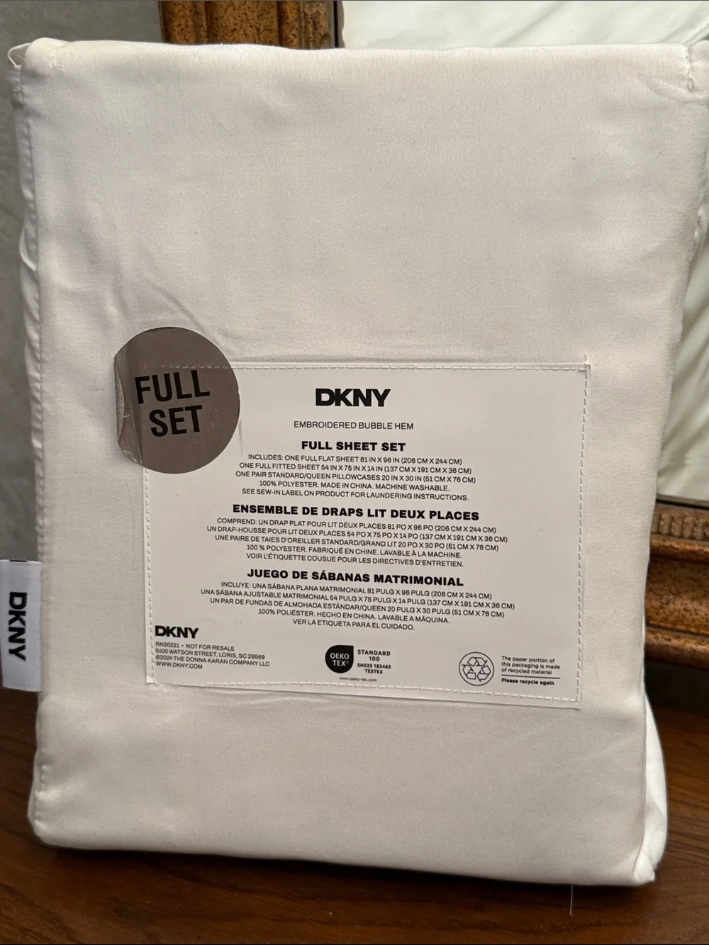 DKNY White Full Sheet Set with Decorative Stitching.